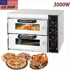 110V 3000W Electric Pizza Ovens Double Deck Stainless Steel Countertop Ovens