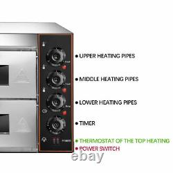 110V Electric 3000W Pizza Oven Double Deck Commercial Toaster Steel Bake Broiler