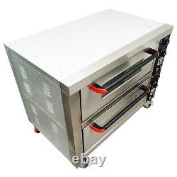 220V Commercial Double-Deck Electric Oven with Casters for Pizza Meat Bread etc