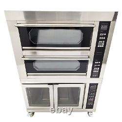 220V Commercial Pizza Oven with Fermentation Tank Double-deck Movable Oven