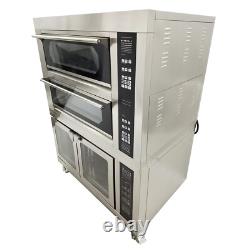 220V Commercial Pizza Oven with Fermentation Tank Double-deck Movable Oven