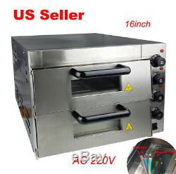 220V Electric 16Inch Pizza Oven Double Deck Commercial 2400W with Ceramic Stone