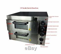 220V Electric 16Inch Pizza Oven Double Deck Commercial 2400W with Ceramic Stone