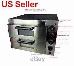 220V Electric 16Inch Pizza Oven Double Deck Commercial 2400W with Ceramic Stone