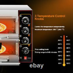 48L Electric Pizza Oven Double Deck Commercial Stainless Steel Bake Broiler