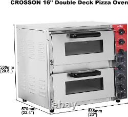 Commercial Double Deck 16 Inch Countertop Electric Pizza Oven with Pizza Stone