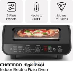 Compact Stainless Steel Pizza Oven with Touchscreen 5 Presets & Stone Included