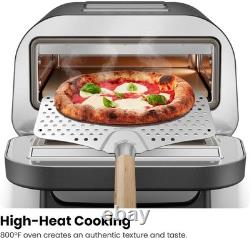 Compact Stainless Steel Pizza Oven with Touchscreen 5 Presets & Stone Included