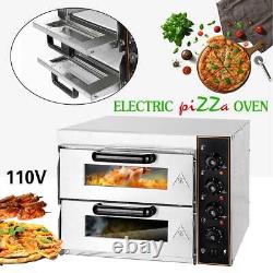 Double Deck 3000W Electric Pizza Toaster Ovens Stainless Steel Countertop Bake