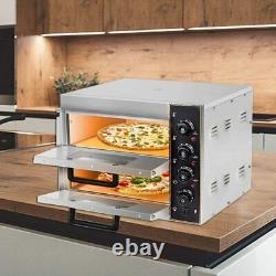 Electric 2000W Pizza Oven Double Deck Commercial Stainless Steel Bake Broiler