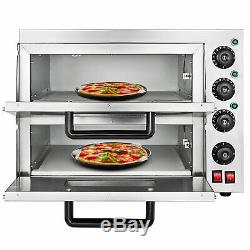Electric 3000W Pizza Oven Double Deck Bakery Fire Stone Restaurant POPULAR