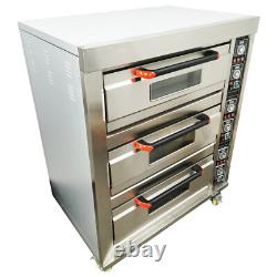 Electric Pizza Oven Triple-deck Bread Pastries Meat Oven 6 Baking Sheets 220V