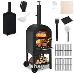 Outdoor Pizza Oven Wood Fire Pizza Maker Grill with Pizza Stone & Waterproof Cover