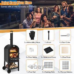 Pizza Oven Wood Fire Pizza Maker Grill with Waterproof Cover&Pizza Stone Outdoor