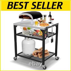 Versatile Outdoor Grill & Pizza Oven Prep Table Three-Tier Rolling Cart
