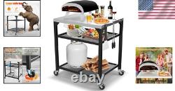 Versatile Outdoor Grill & Pizza Oven Prep Table Three-Tier Rolling Cart