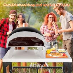 Versatile Outdoor Grill & Pizza Oven Prep Table Three-Tier Rolling Cart