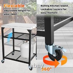 Versatile Outdoor Grill & Pizza Oven Prep Table Three-Tier Rolling Cart