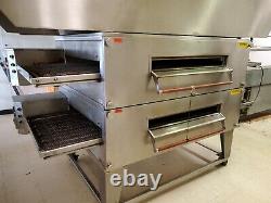 Xlt-3270-ts Double Deck Conveyor Pizza Ovens Nat Gas By Bofi Top Deck Has Split